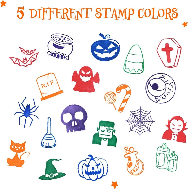 Confettiville Halloween Stamps, 20-Count Assorted Self-Inking Stamp Set, 20 Designs, Perfect for DIY Craft, Party Favors, Classroom Rewards - Image 5